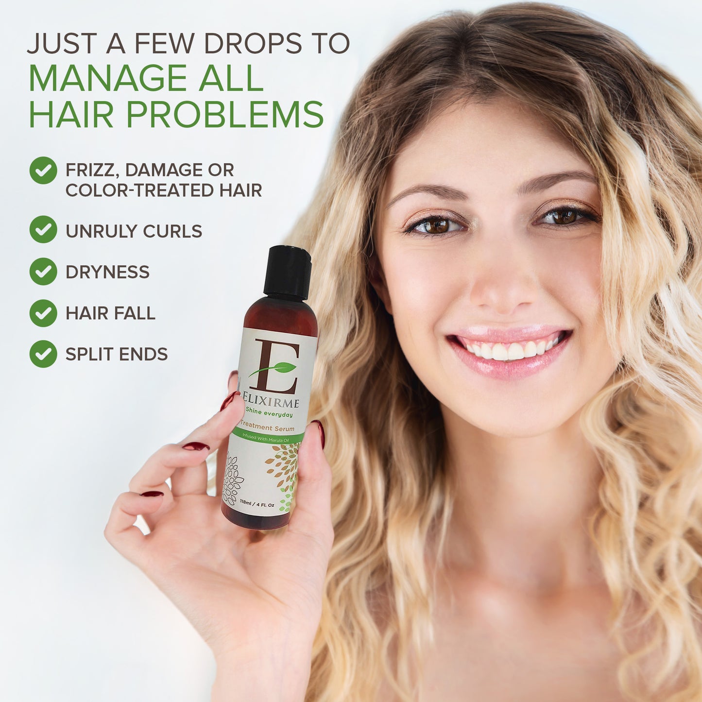 ElixirMe Hair Serum for Frizz Control, Shine, Repair and Smooth ends.